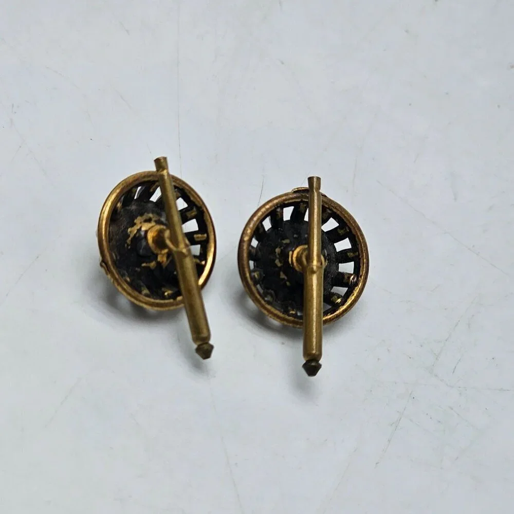 Vintage Art Deco Gold Tone Cufflinks With Clear Glass Rhinestones